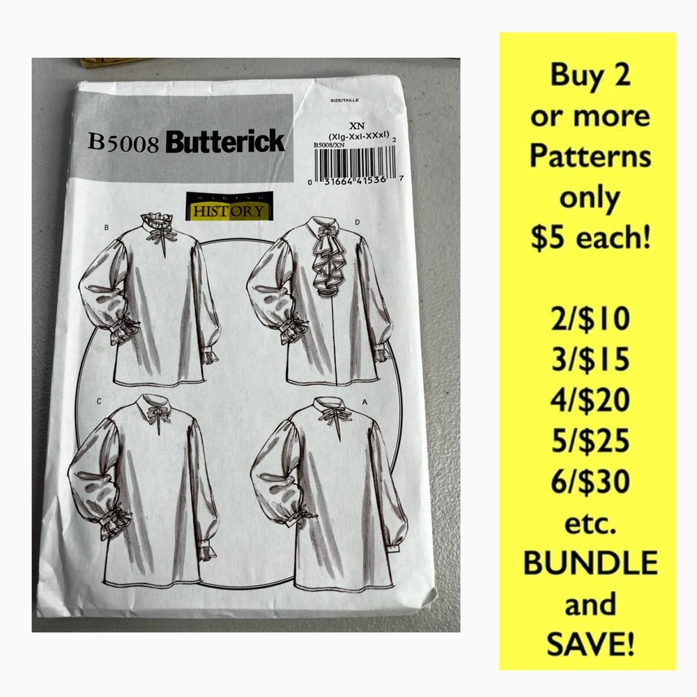 Butterick B5008 Pattern Pack — Historical Shirt